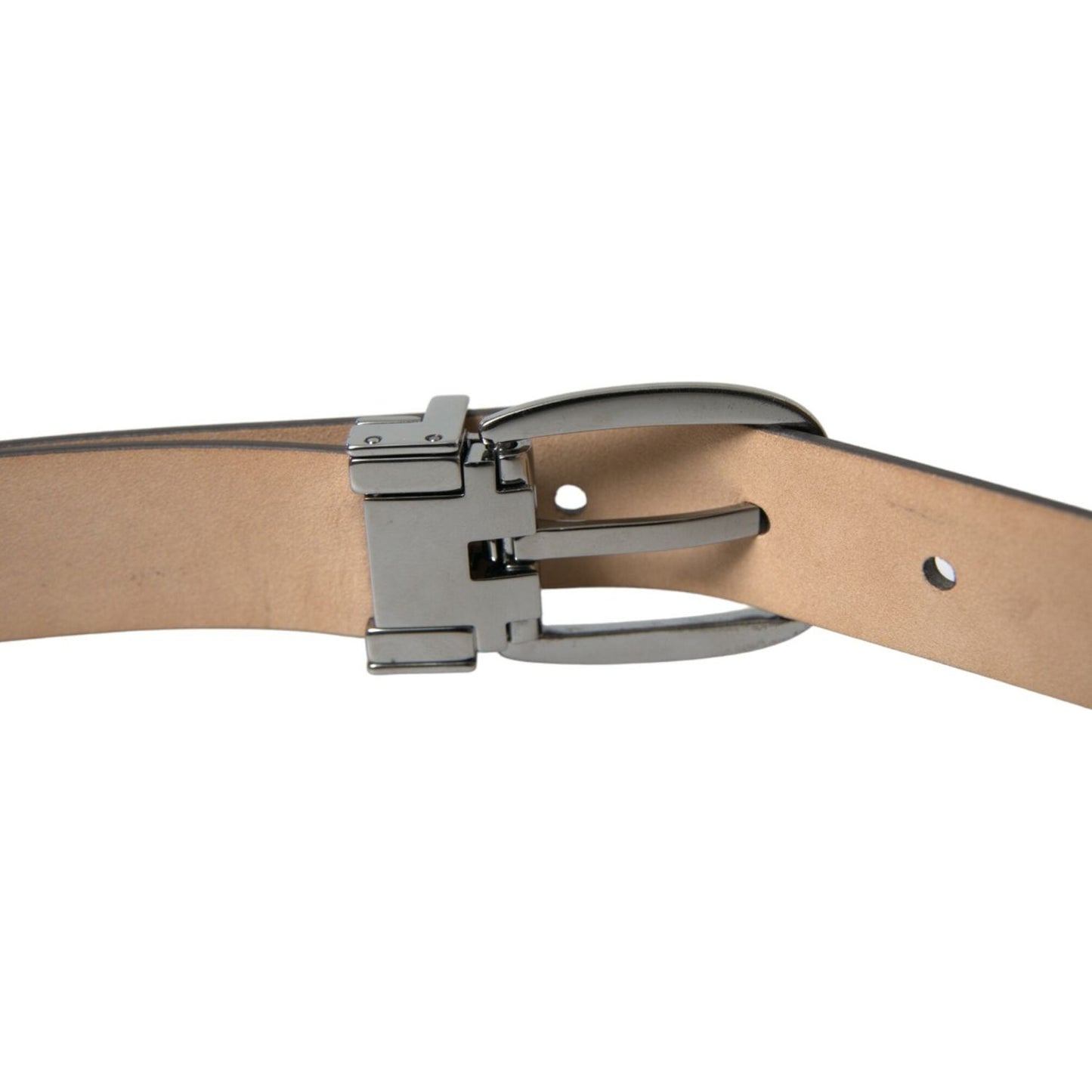 Dolce & Gabbana Dark Brown Leather Silver Metal Buckle Belt Dolce & Gabbana