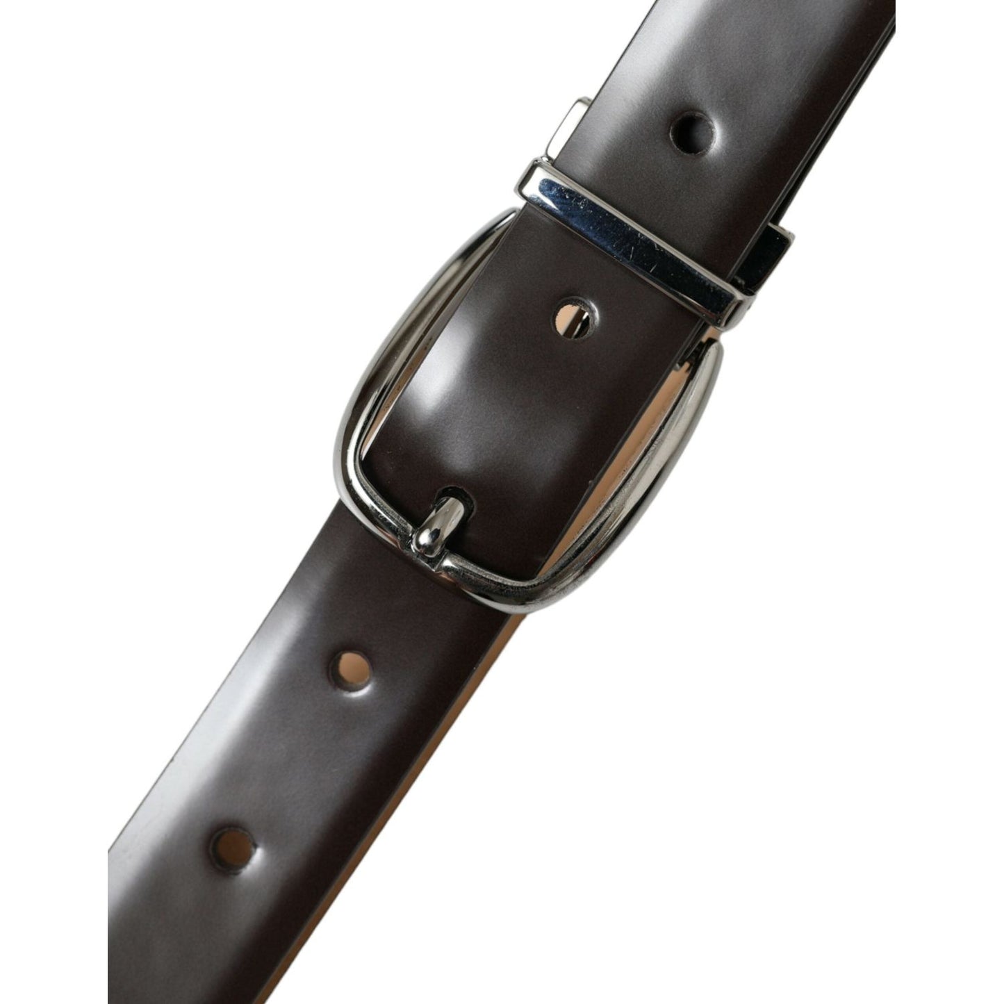 Dolce & Gabbana Dark Brown Leather Silver Metal Buckle Belt Dolce & Gabbana