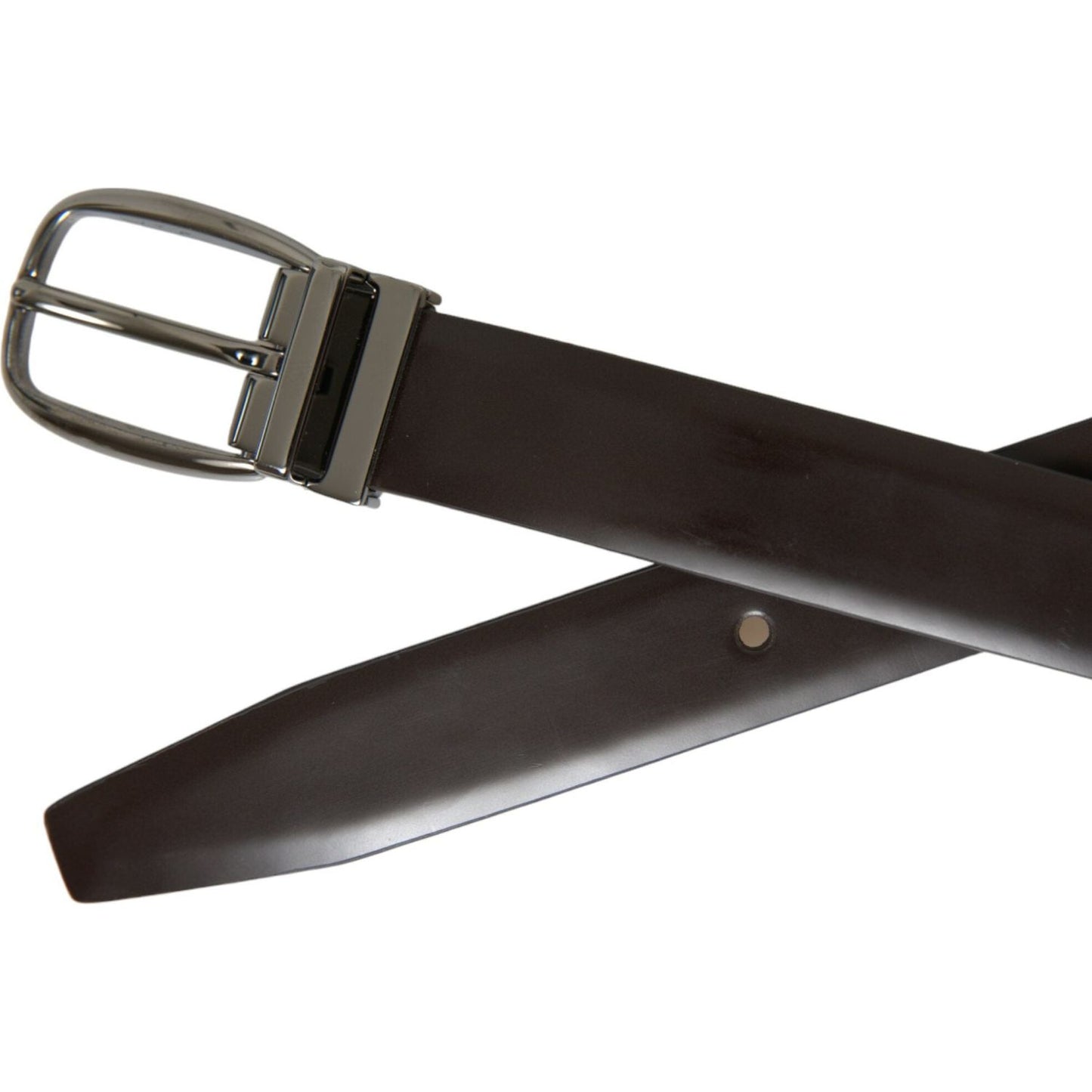 Dolce & Gabbana Dark Brown Leather Silver Metal Buckle Belt Dolce & Gabbana