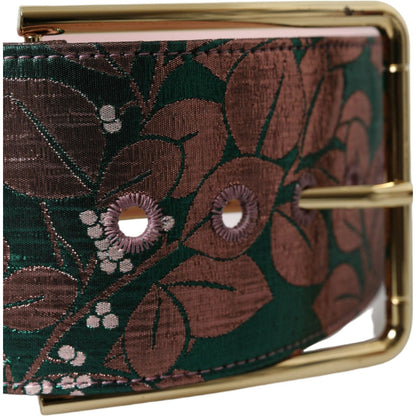 Dolce & Gabbana Multicolor Floral Jacquard Lurex Gold Buckle Belt Dolce & Gabbana