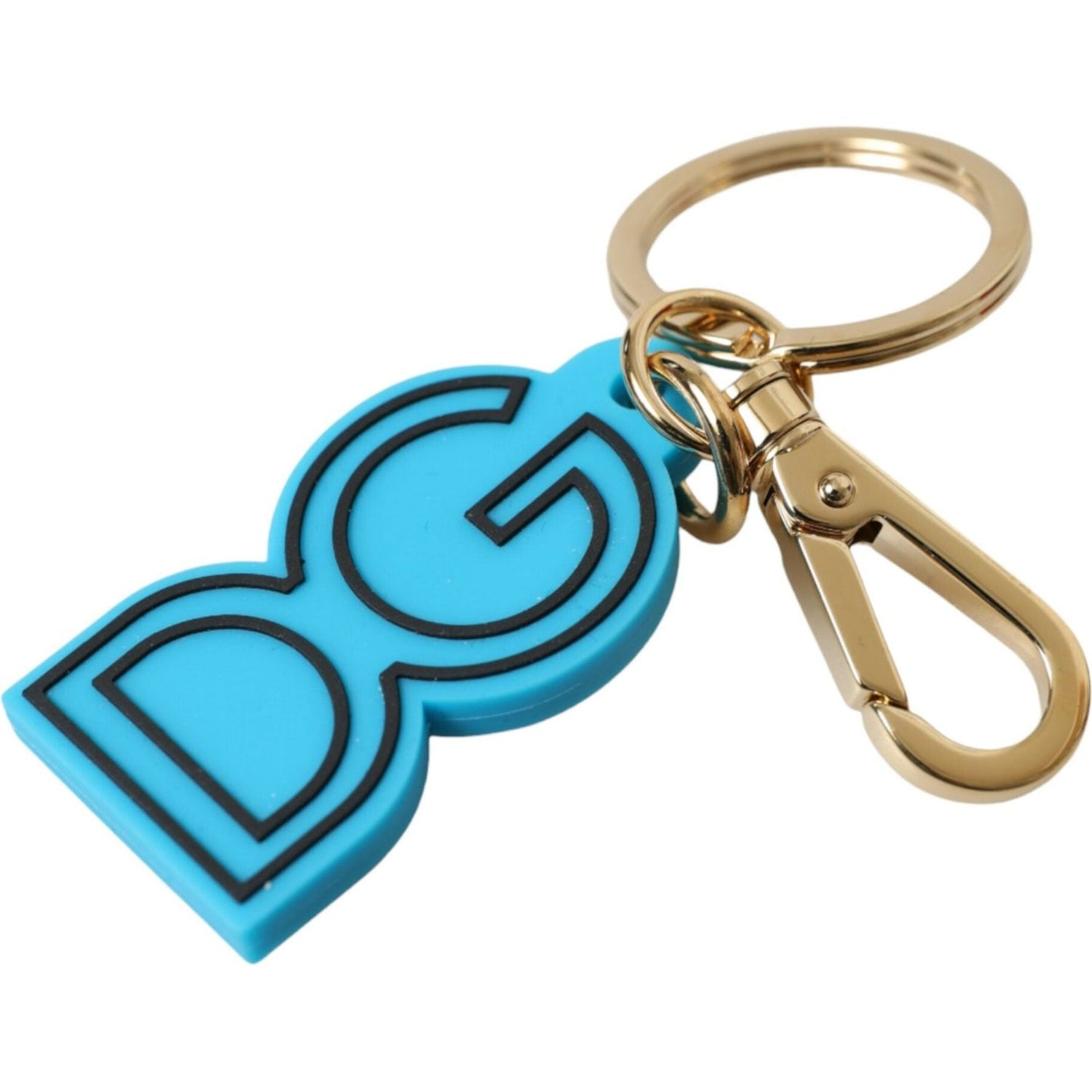 Dolce & Gabbana Blue Rubber Gold Tone Metal DG Logo Keyring Keychain