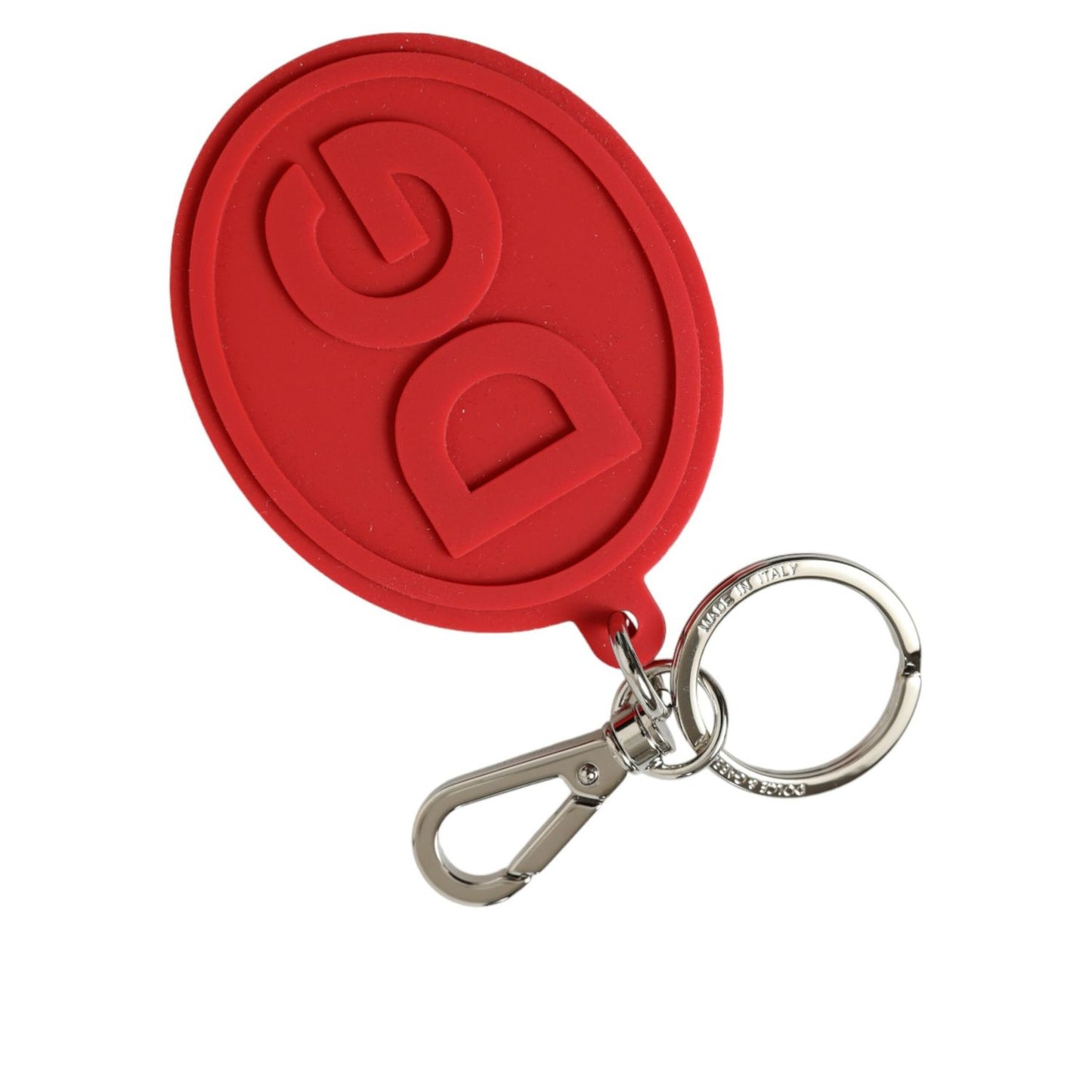 Dolce & Gabbana Red Rubber DG Logo Silver Brass Metal Keyring Keychain