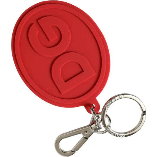Dolce & Gabbana Red Rubber DG Logo Silver Brass Metal Keyring Keychain