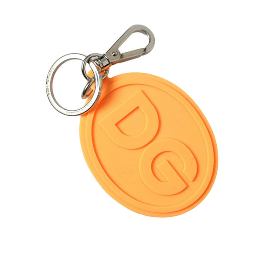 Dolce & Gabbana Orange Rubber DG Logo Silver Brass Metal Keyring Keychain 1728,67345645728,Accessories,Dolce & Gabbana,Keychains - Other Accessories - Accessories,Keychains - Women - Accessories,Material: Brass,New with tags,Orange,Other Accessories - Acc