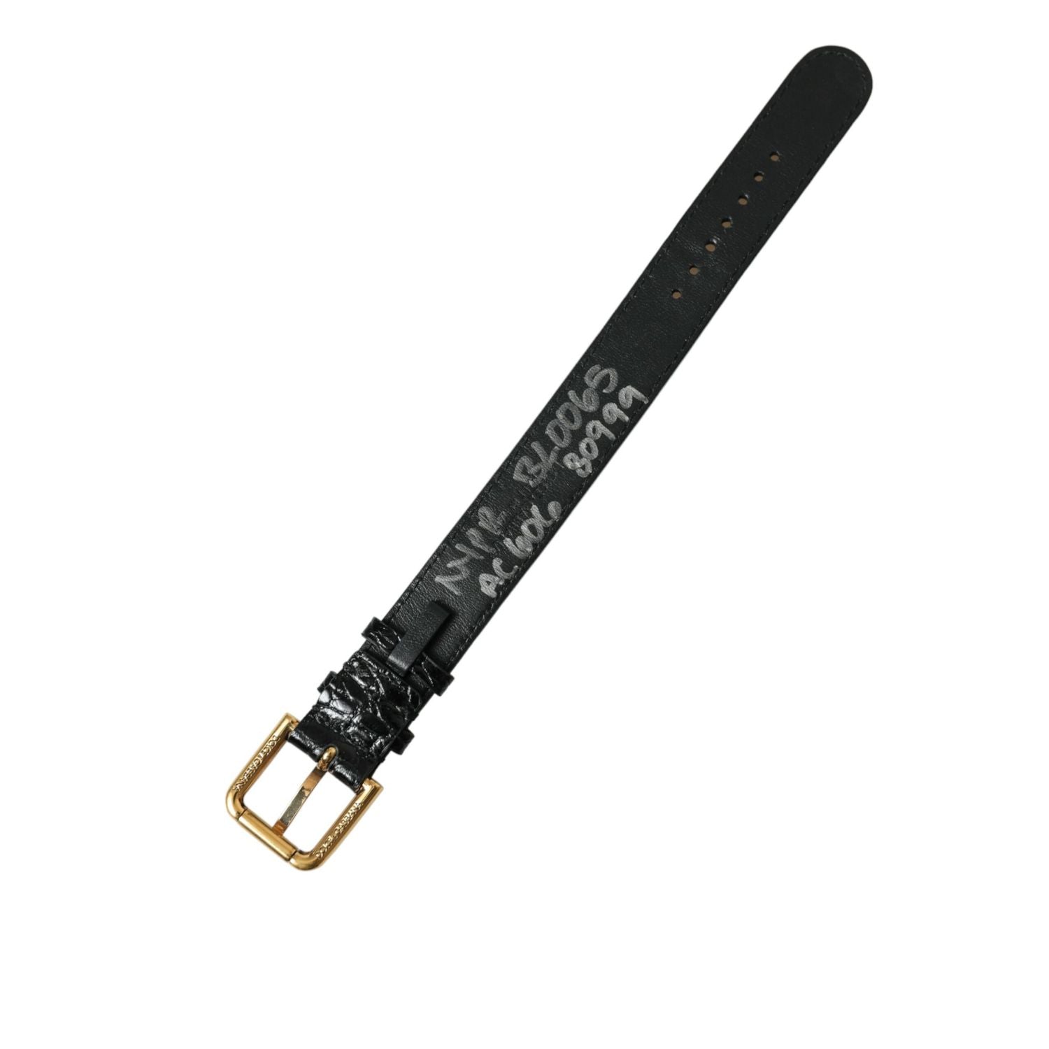 Dolce & Gabbana Black Textured Leather Gold Tone Metal Buckle Armband