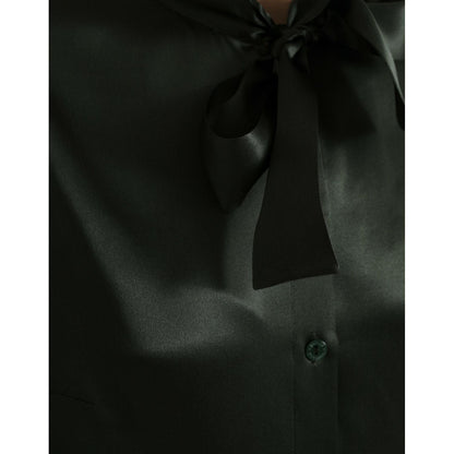 Dolce & Gabbana Gray Long Sleeves Ascot Collar Blouse Top