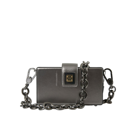 Dolce & Gabbana Metallic Gray Calfskin Leather DG BOX Shoulder Bag