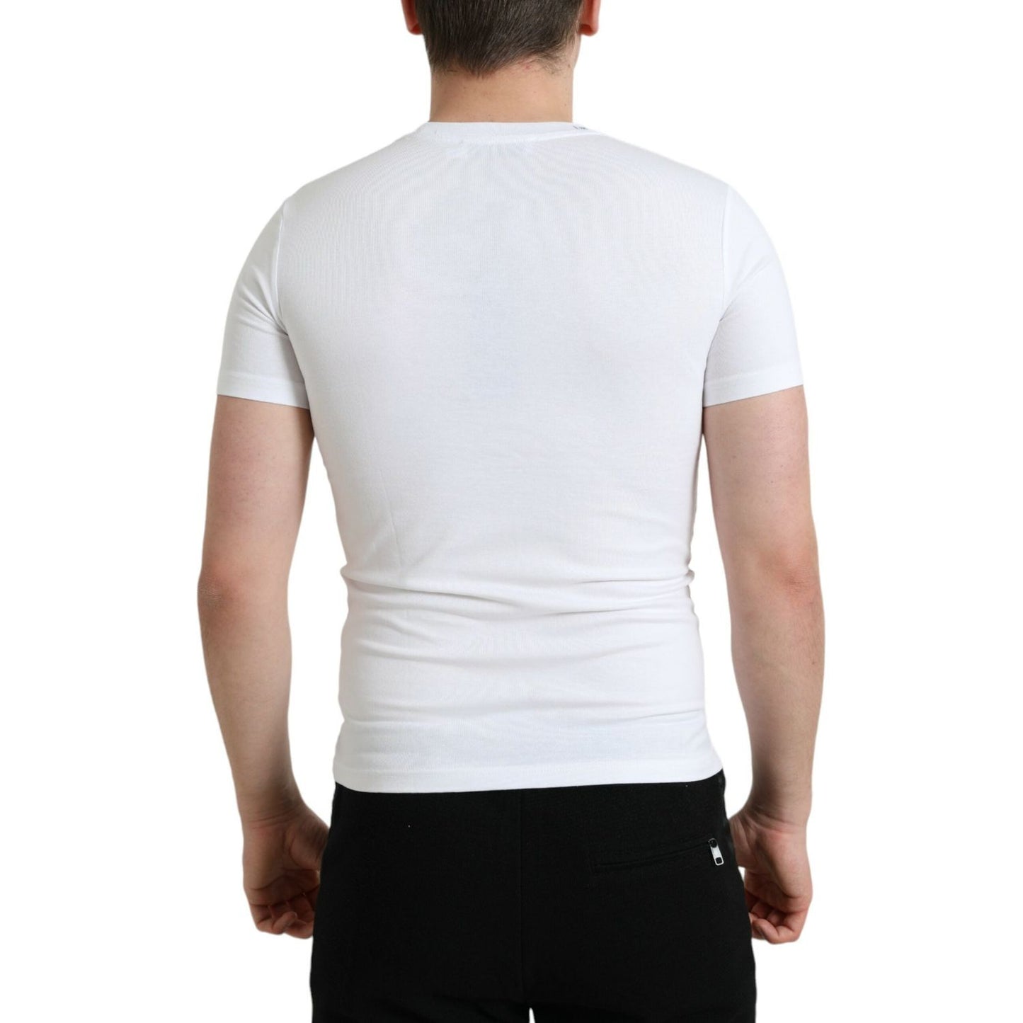 Dolce & Gabbana White Logo Print Cotton Crew Neck T-shirt