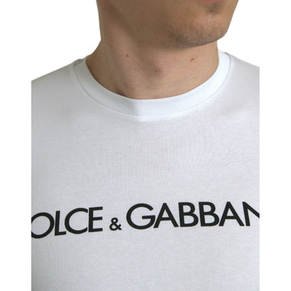 Dolce & Gabbana White Logo Print Cotton Crew Neck T-shirt