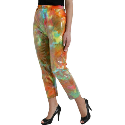 Dolce & Gabbana Multicolor Tie Dye Sequined High Waist Cropped Pants