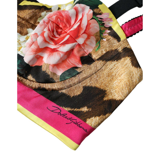 Dolce & Gabbana Multicolor Floral Sleeveless Bustier Crop Top