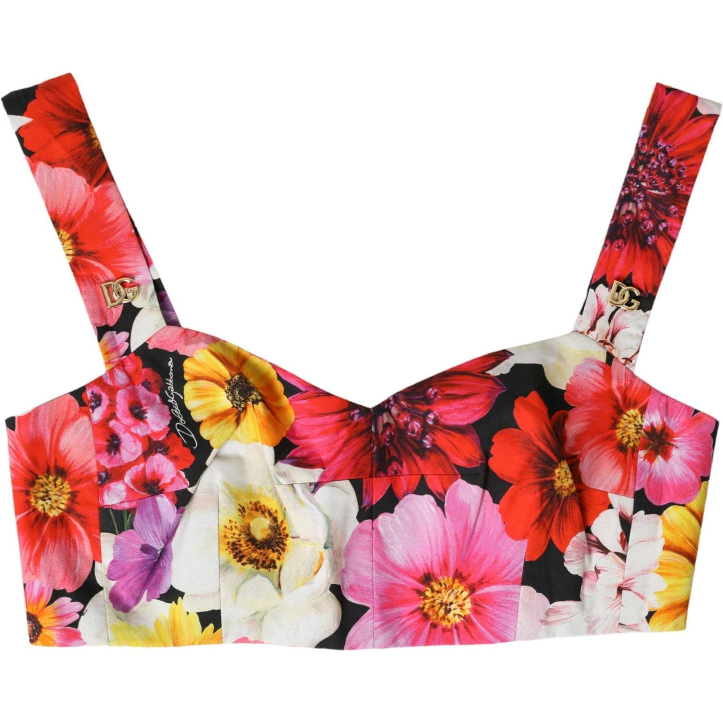 Dolce & Gabbana Multicolor Floral Sleeveless Bustier Crop Top