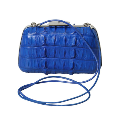 Balenciaga Blue Exotic Skin Leather Shoulder Crossbody Box Clutch Bag