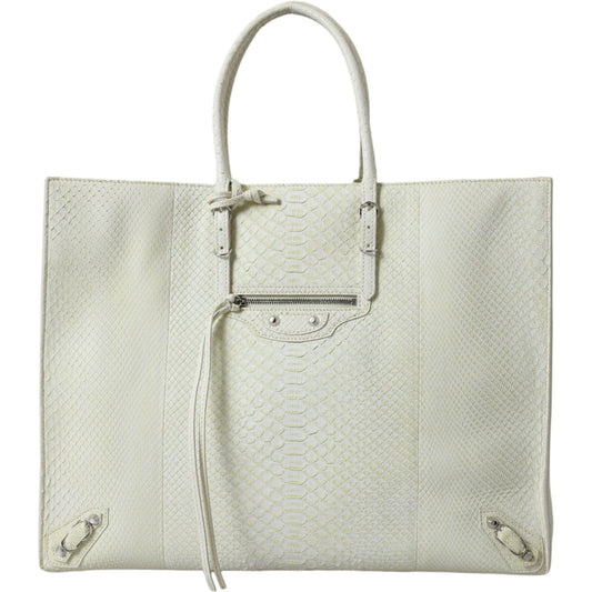 Balenciaga White Yellow Exotic Skin Leather Shopping Tote PAPIER Bag
