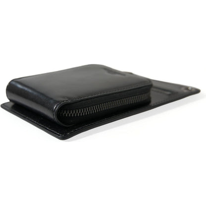 Dolce & Gabbana Wallet Black Horse Leather Zip Logo Cross Body Phone Slot