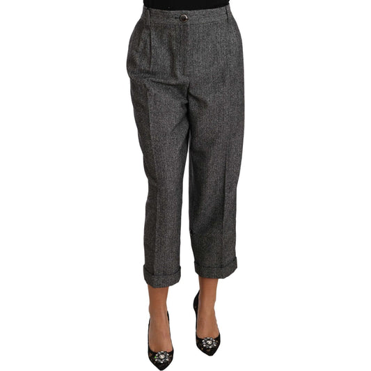 Dolce & Gabbana Gray Wool Pleated Cropped Trouser Pants Dolce & Gabbana