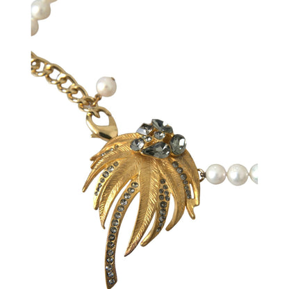 Dolce & Gabbana Gold Brass Crystal Pearl Tree Pendant Charm Necklace Necklace