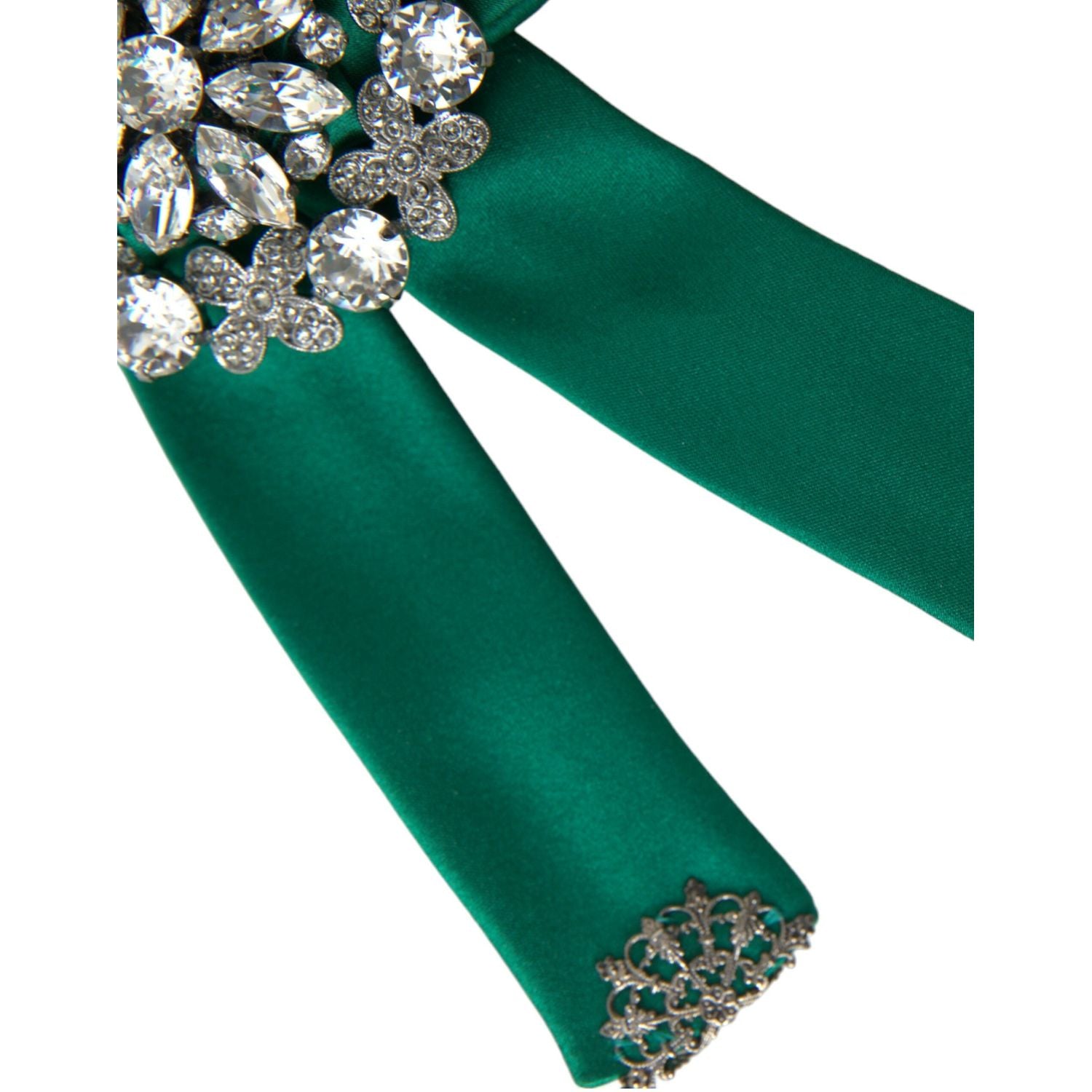 Dolce & Gabbana Green Satin Bird Crystal Women Hair Clip