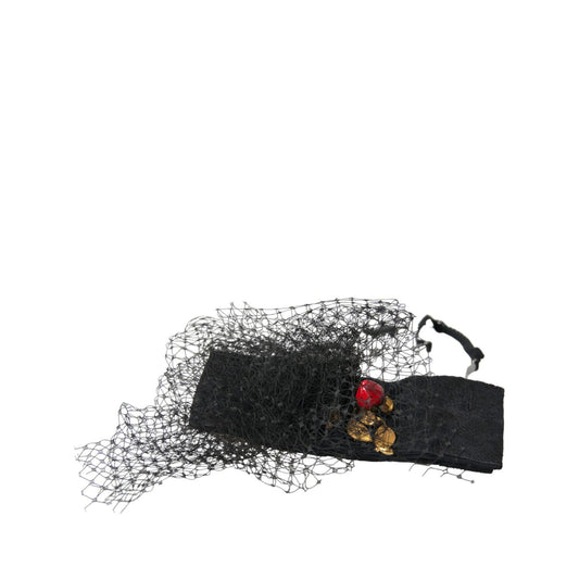Dolce & Gabbana Black Strawberry Sicily Crystal Mesh Net Headband Diadem