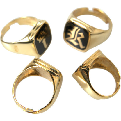 Dolce & Gabbana Gold Brass KING Enamel Set of 4 Ring Ring