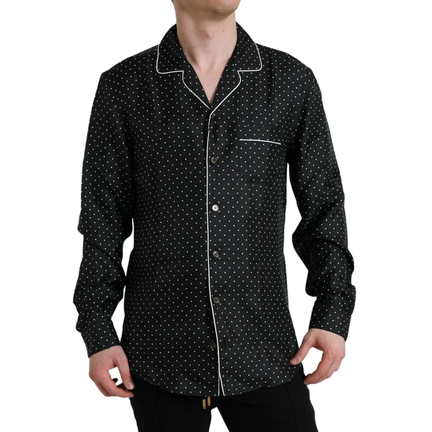 Dolce & Gabbana Black Polka Dot Silk Long Sleeve Shirt