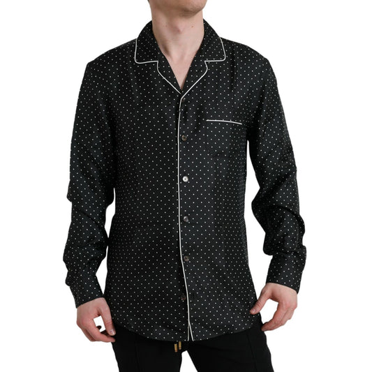 Dolce & Gabbana Black Polka Dot Silk Long Sleeve Shirt