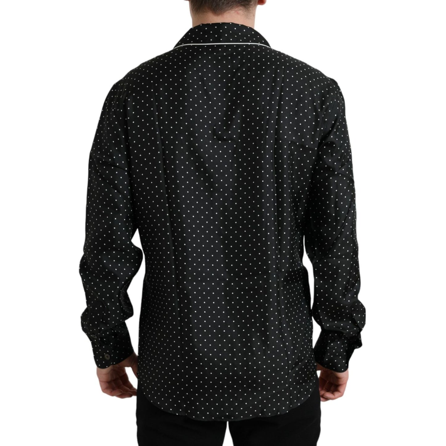Dolce & Gabbana Black Polka Dot Silk Long Sleeve Shirt