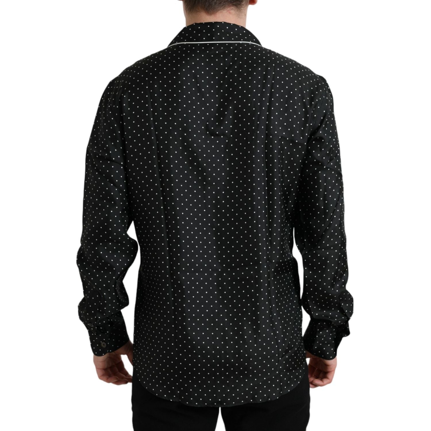 Dolce & Gabbana Black Polka Dot Silk Long Sleeve Shirt