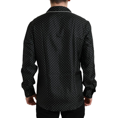Dolce & Gabbana Black Polka Dot Silk Long Sleeve Shirt