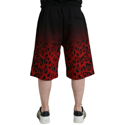 Dolce & Gabbana Red Leopard Print Cotton Bermuda Shorts