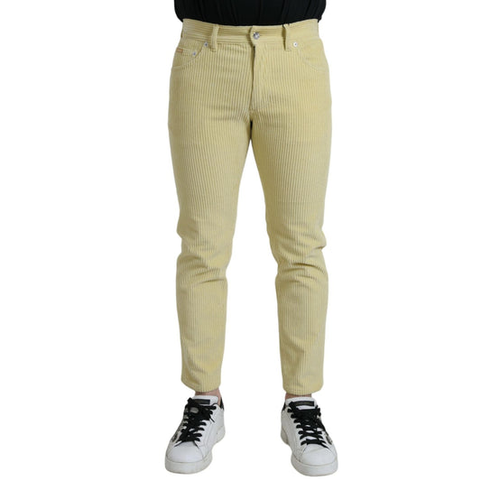 Dolce & Gabbana Yellow Corduroy Logo Plaque Skinny Denim Jeans