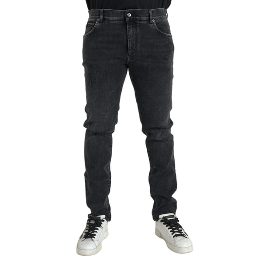 Dolce & Gabbana Gray Cotton Stretch Skinny Denim Logo Jeans