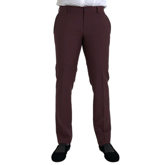 Dolce & Gabbana Maroon Wool Men Slim Fit Dress Pants