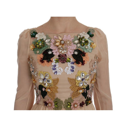 Dolce & Gabbana Pink Silk Floral Crystal Maxi Gown Dress