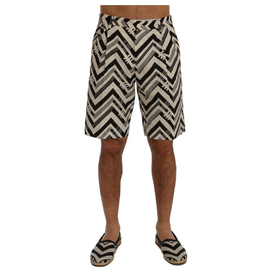 Dolce & Gabbana White Black Striped Cotton Linen Shorts Dolce & Gabbana