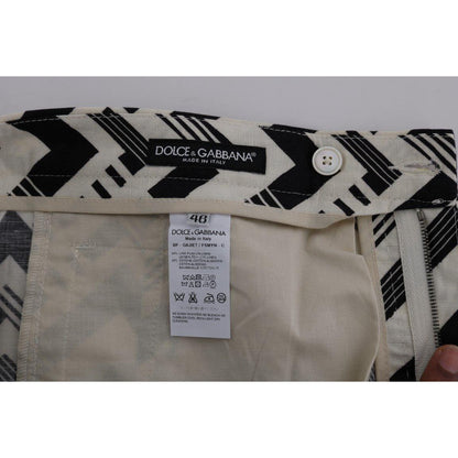Dolce & Gabbana White Black Striped Cotton Linen Shorts