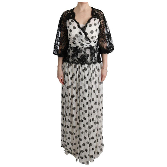 Dolce & Gabbana Black White Polka Dotted Floral Dress Dolce & Gabbana