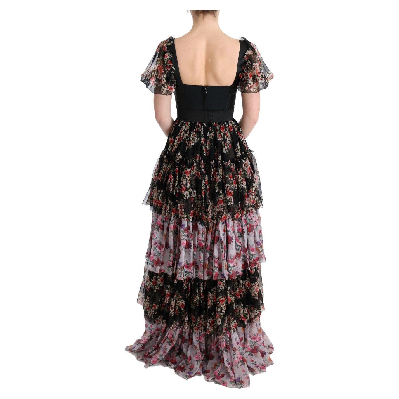 Dolce & Gabbana Multicolor Silk Stretch Floral Shift Long Dress