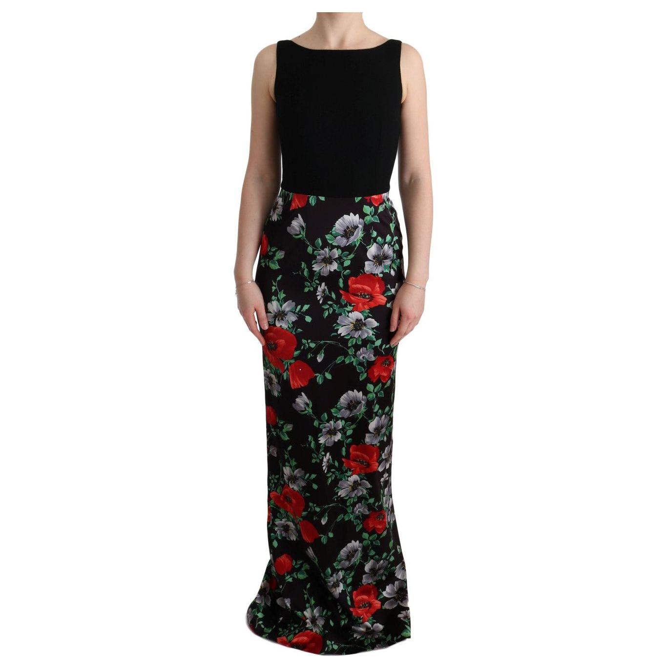 Dolce & Gabbana Multicolor Floral Print Stretch Sheath Long Dress Dolce & Gabbana