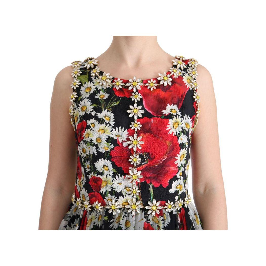 Dolce & Gabbana Multicolor Silk Floral Crystal Long Maxi Dress