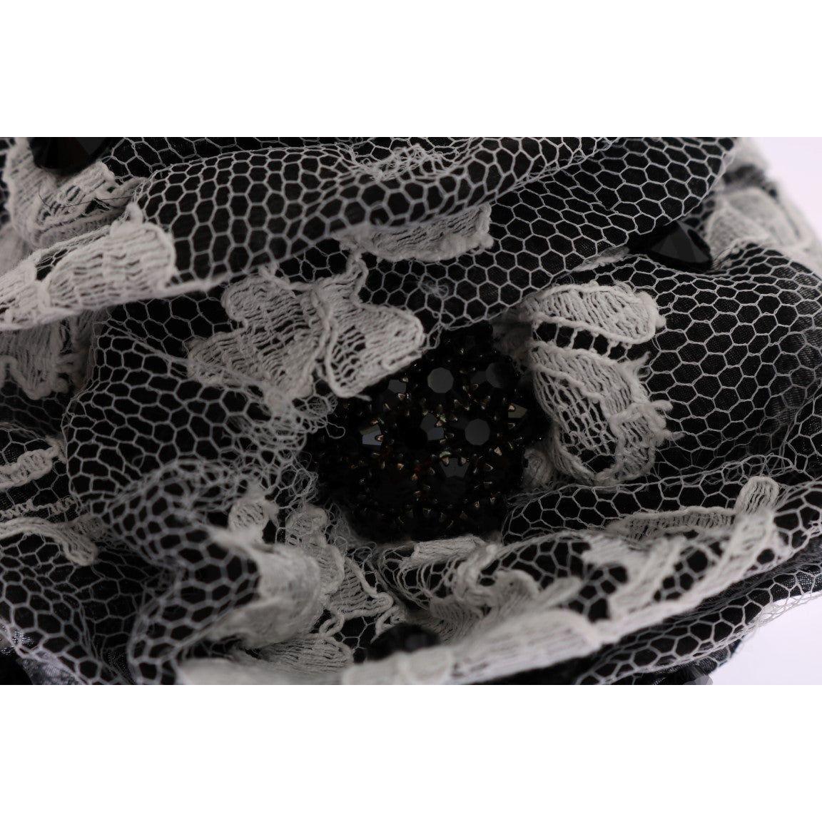 Dolce & Gabbana Black White Floral Lace Crystal Hair Claw
