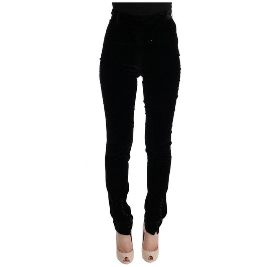 Ermanno Scervino Black Velvet Slim Fit Pants Ermanno Scervino
