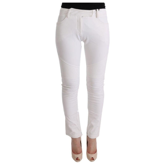 Ermanno Scervino White Cotton Slim Fit Casual Pants Ermanno Scervino