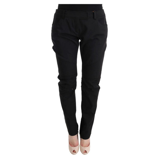 Ermanno Scervino Black Cotton Slim Fit Casual Pants Ermanno Scervino