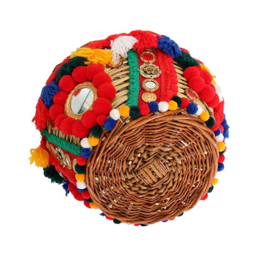 Dolce & Gabbana Multicolor AGNESE Straw Crystal  Pom Pom Bag