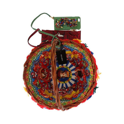 Dolce & Gabbana Multicolor AGNESE Straw Crystal Pom Pom Bag Dolce & Gabbana