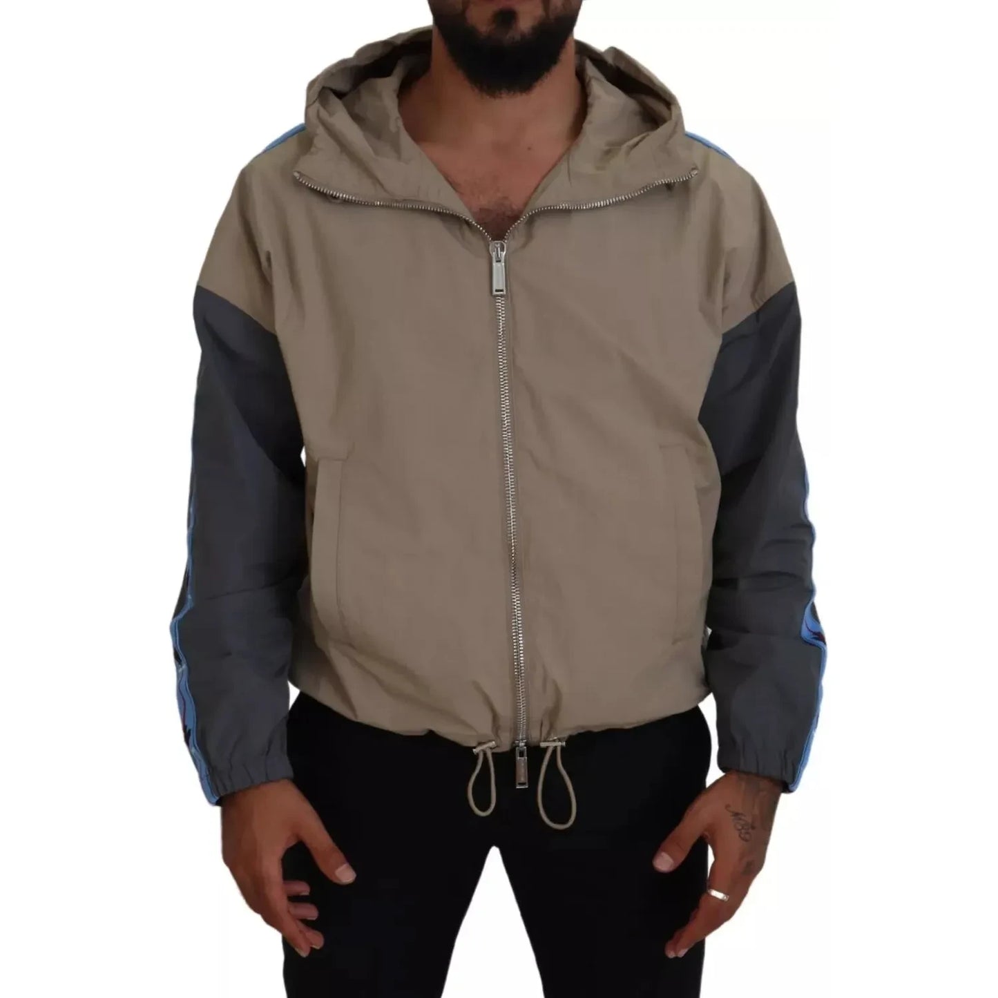 Dsquared² Brown Gray Sleeves Hooded Full Zip Jacket