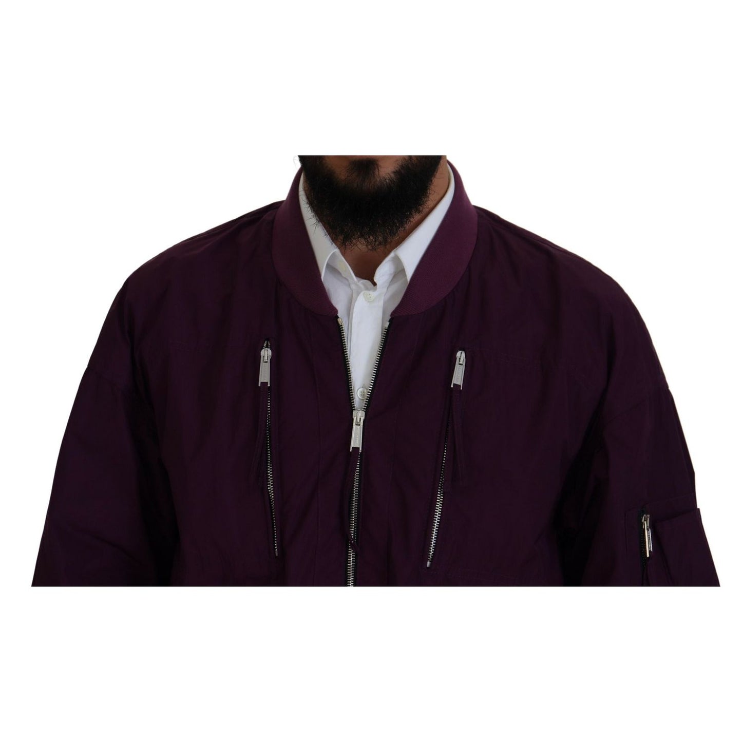 Dsquared² Purple Polyester Full Zipper Bomber Jacket