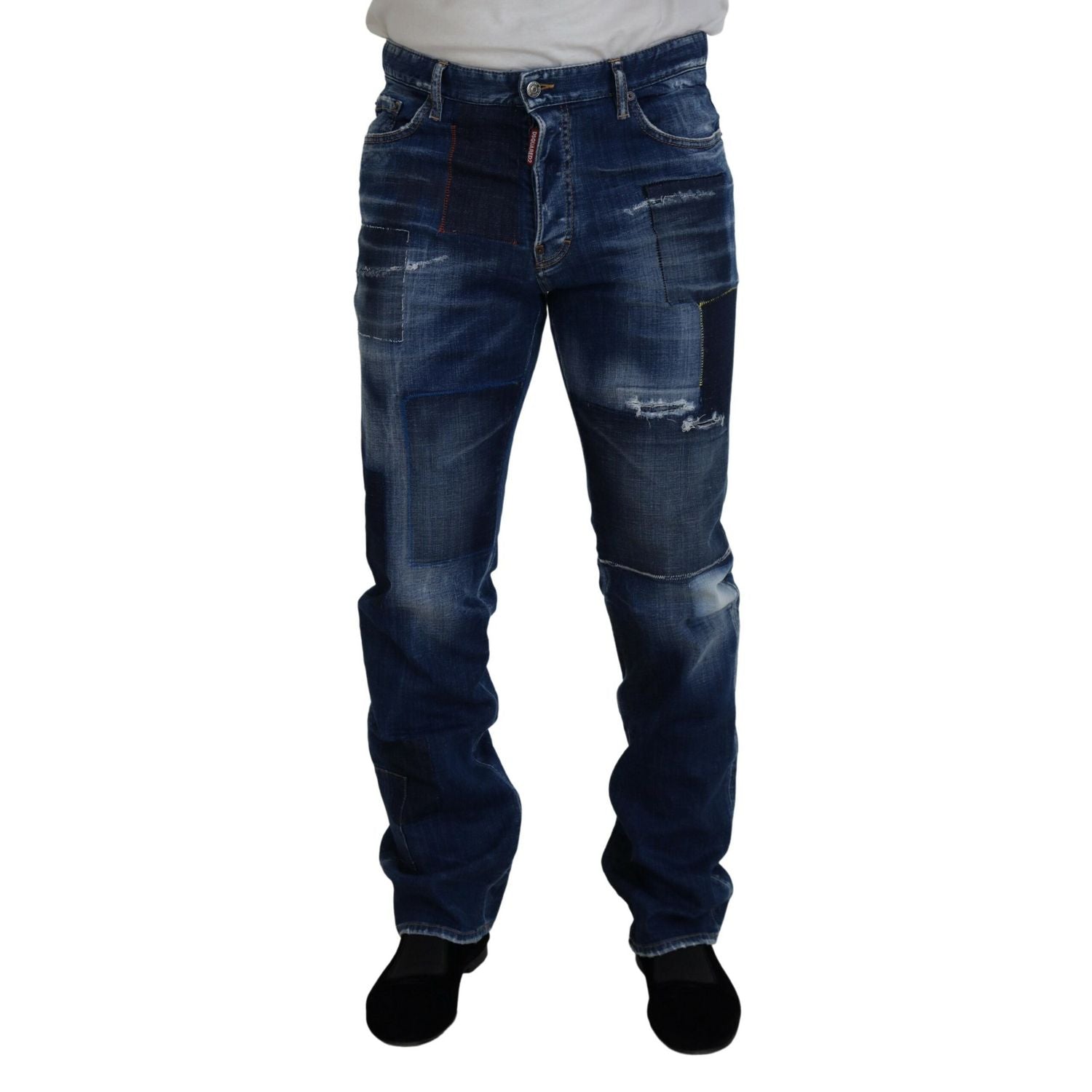 Dsquared² Blue Washed Patchwork Straight Fit Denim Jeans