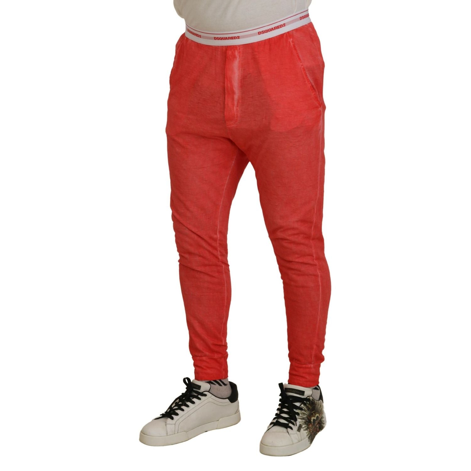 Dsquared² Orange Cotton Elastic Waist Logo Men Pants